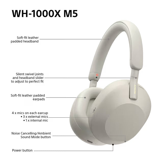 Sony WH-1000XM5 Over-Ear Trådlösa Hörlurar - Silver