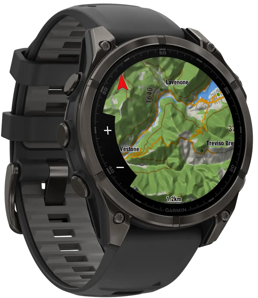 Garmin Fenix 8 47mm AMOLED Sapphire – Carbon Gray DLC Titanium med Black/Pebble Gray Silicone – Utmärkt skick Garmin