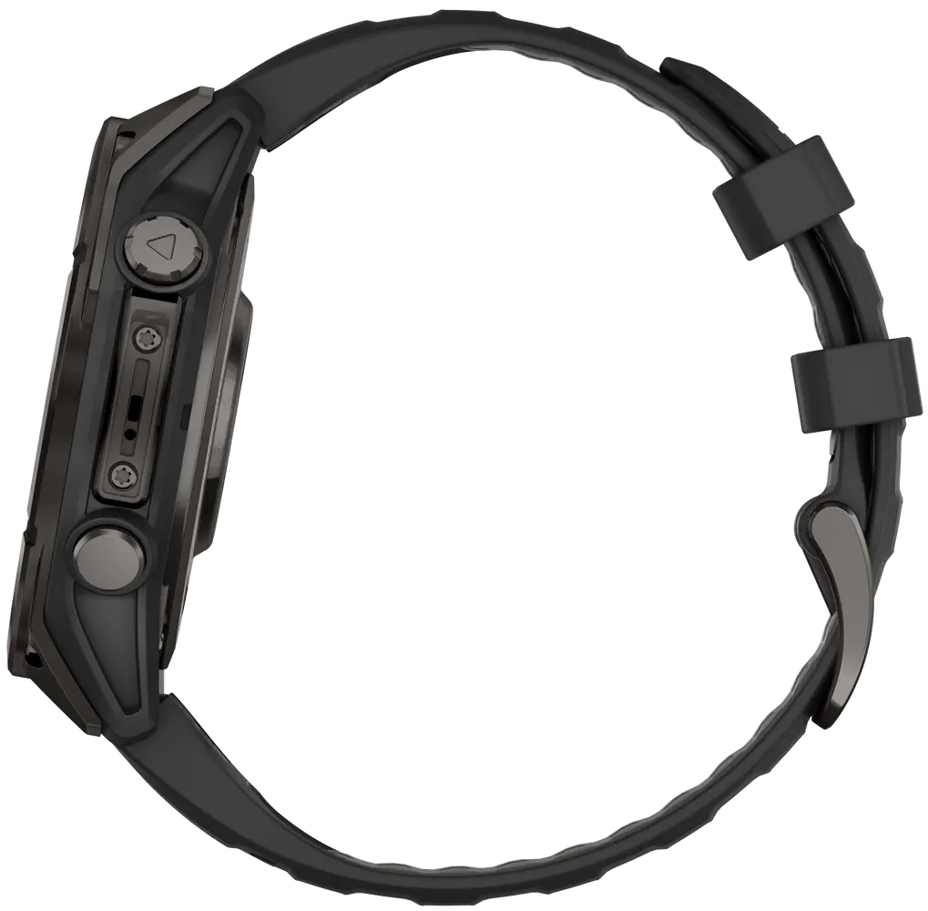 Garmin Fenix 8 47mm AMOLED Sapphire – Carbon Gray DLC Titanium med Black/Pebble Gray Silicone – Utmärkt skick Garmin