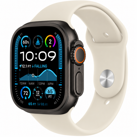 Apple Watch Ultra 2 49mm – Svart Titan – Starlight Armband – GPS + Cellular – 100% Batterihälsa – Utmärkt skick Apple