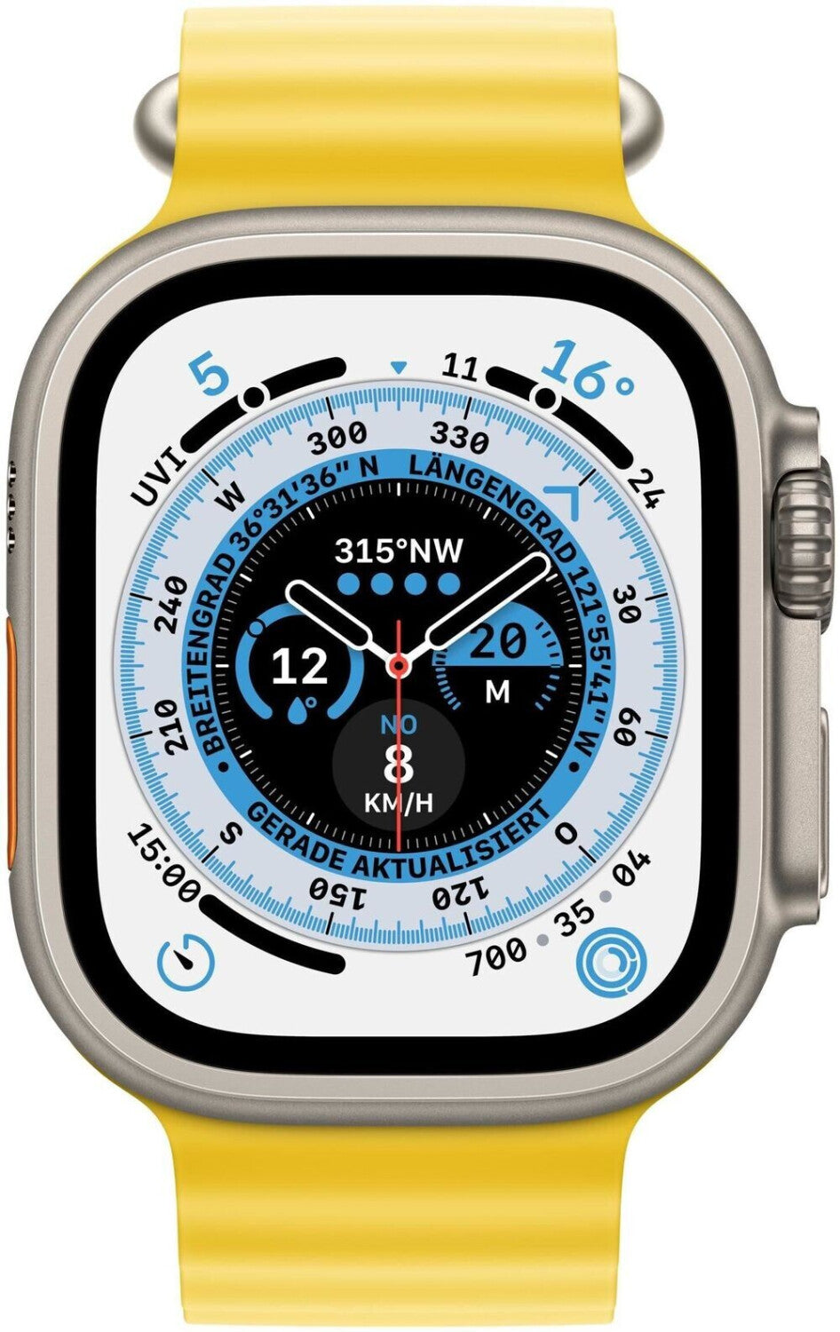 Apple Watch Ultra (2022) – 49 mm – GPS + Cellular – Silver – Gult Ocean-armband – Utmärkt skick Apple