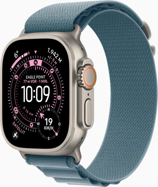 Apple Watch Ultra 3 – GPS + Cellular – Natural Titanium – Alpine Loop M Light Blue – Utmärkt skick Apple