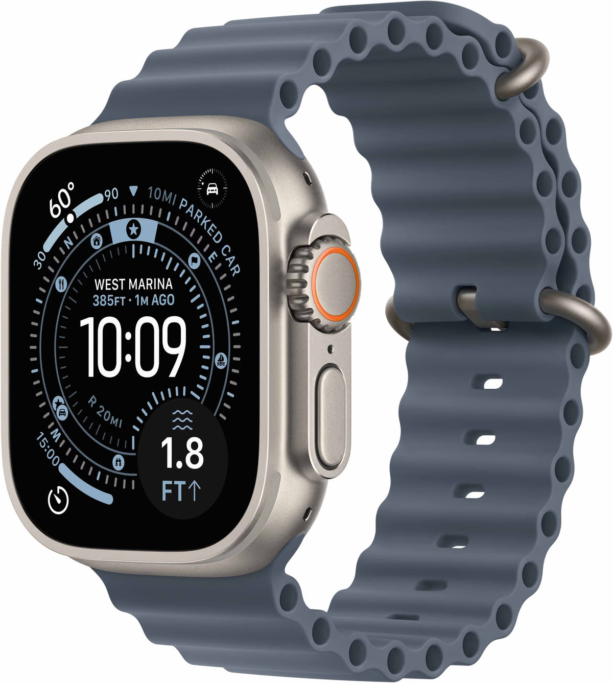 Apple Watch Ultra 3 – 49 mm – Natural Titanium – Anchor Blue Ocean Band – 100% batterihälsa – Utmärkt skick Apple