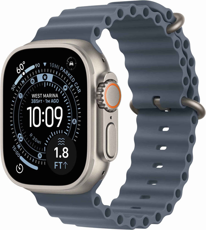 Apple Watch Ultra 3 – 49 mm – Natural Titanium – Anchor Blue Ocean Band – 100% batterihälsa – Utmärkt skick